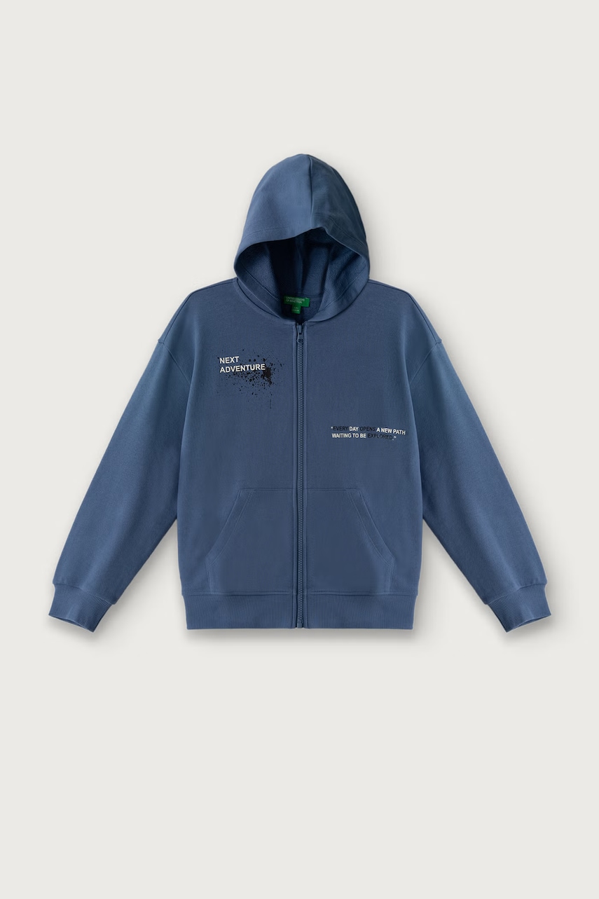 United Colors of Benetton  mikina na zips s kapucňou detská bavlnená