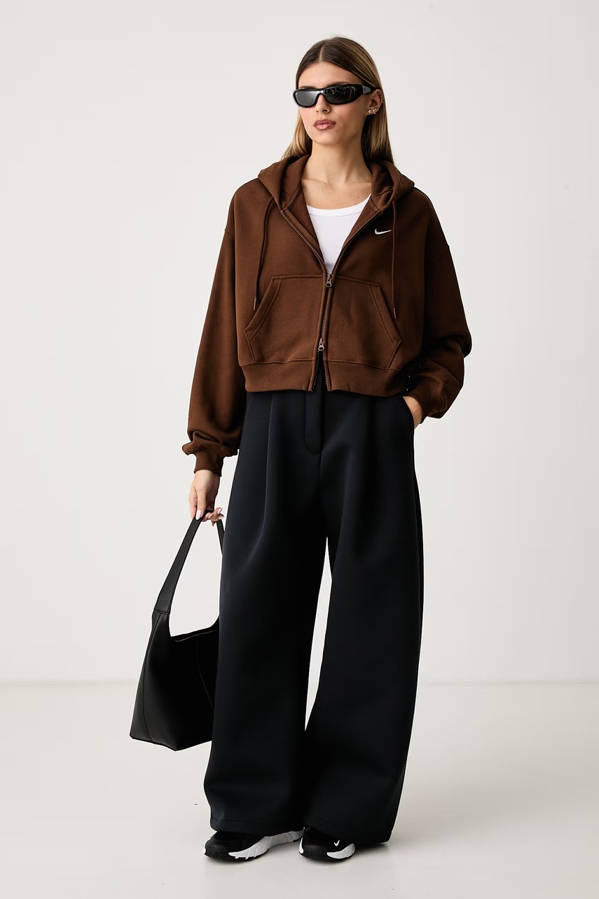 Nike Sportswear  суичър с цип и качулка дамски с памук Studio Fleece