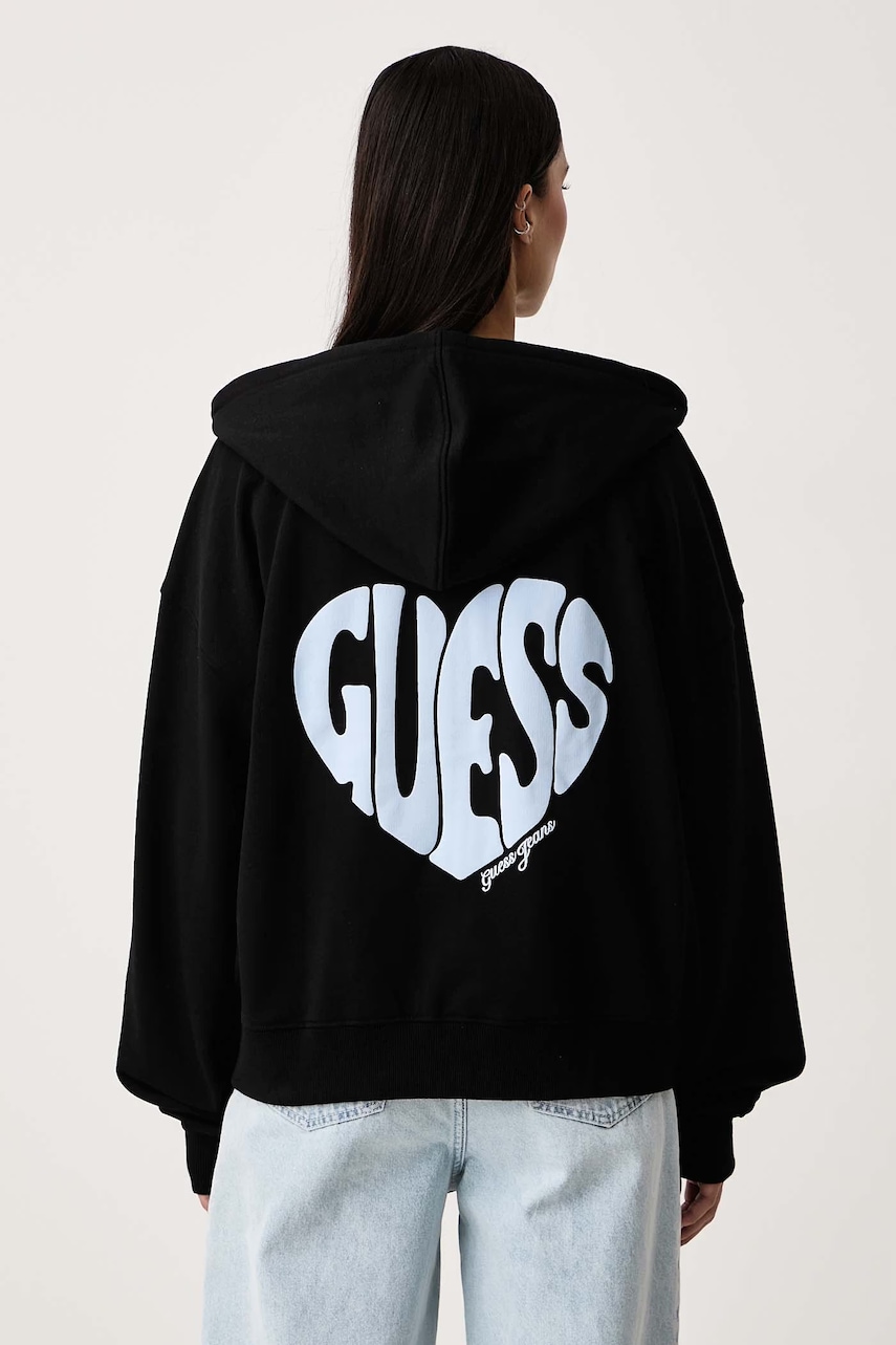 Guess Jeans  mikina na zips s kapucňou dámska bavlnená