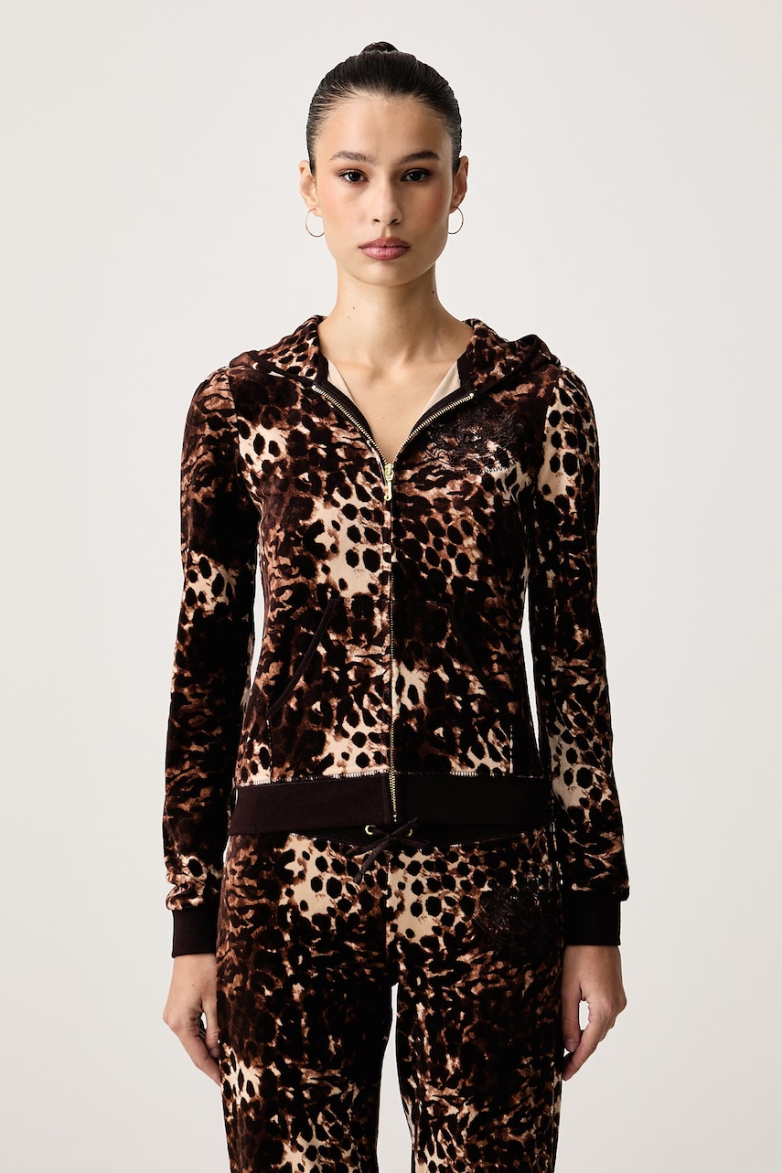 Juicy Couture μπλούζα με κουκούλα και φερμουάρ Γυναικεία ABSTRACT ANIMAL PUFF SLEEVE ROBYN