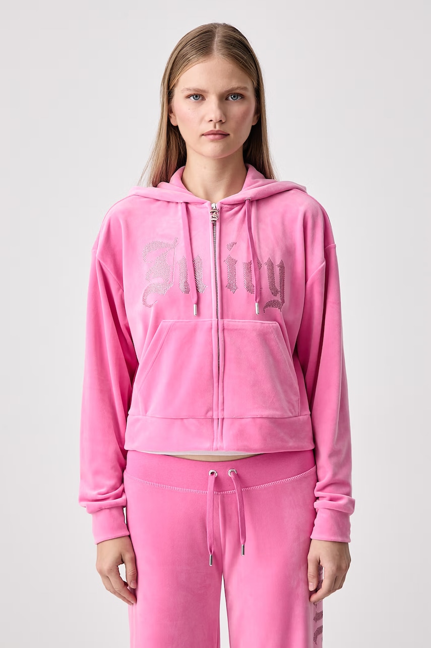 Juicy Couture dukserica na zakopčavanje sa kapuljačom ženska od velura OLD GOTHIC ICCLE