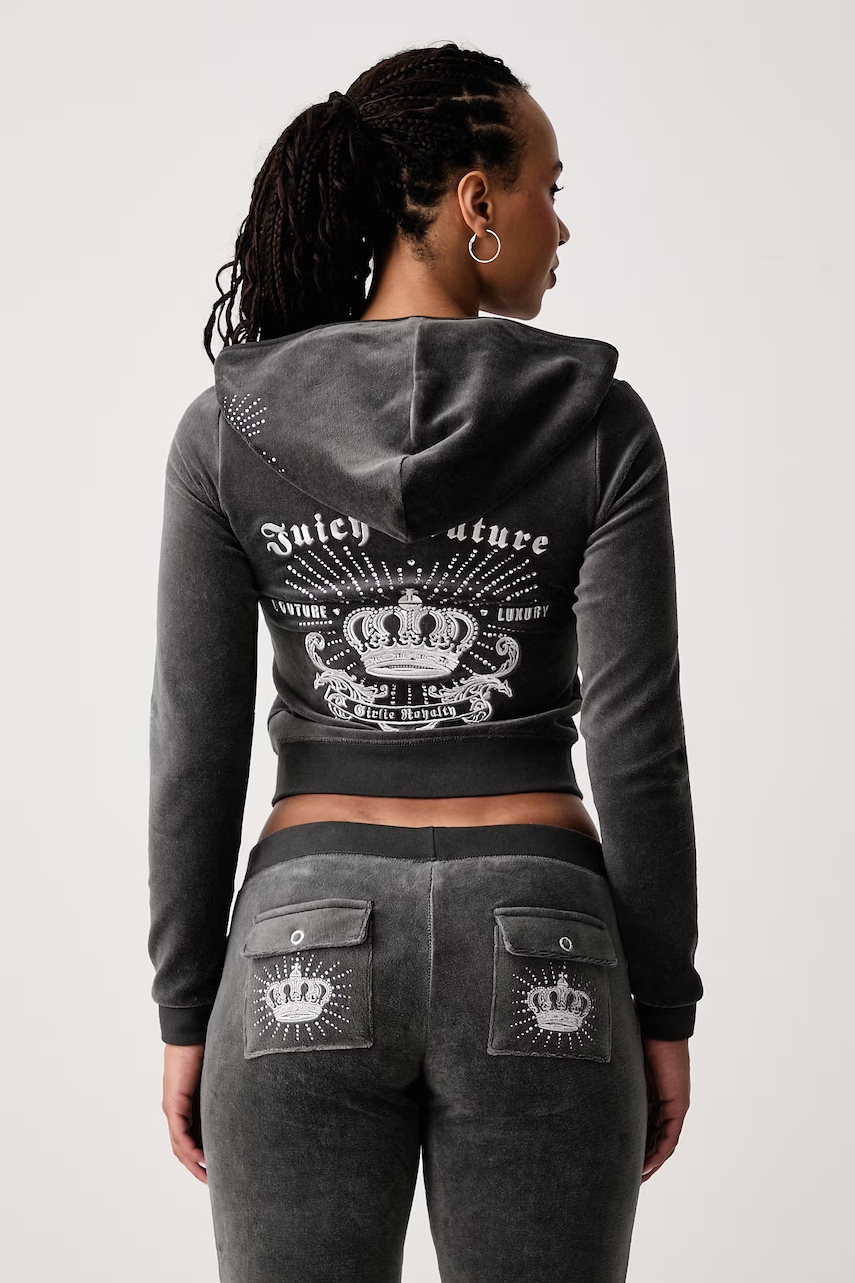 Juicy Couture dukserica na zakopčavanje sa kapuljačom ženska pamučna REGAL REBELLE ROBYN