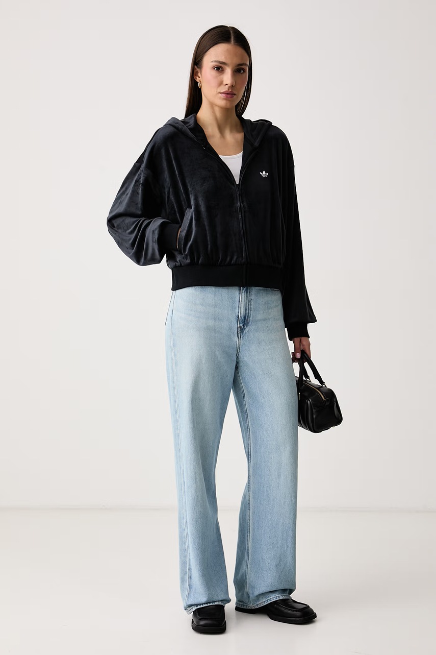 adidas Originals  суичър с цип и качулка дамски от кадифе Essentials Velour