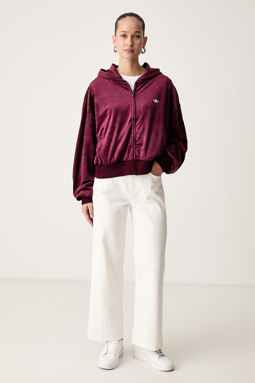 adidas Originals  суичър с цип и качулка дамски от кадифе Essentials Velour