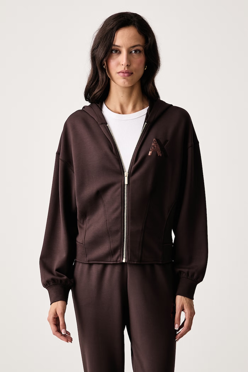 Armani Exchange bluza rozpinana z kapturem damska z wiskozą