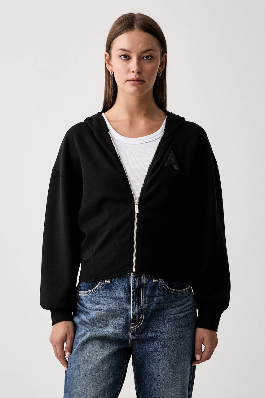 Armani Exchange bluza rozpinana z kapturem damska z wiskozą