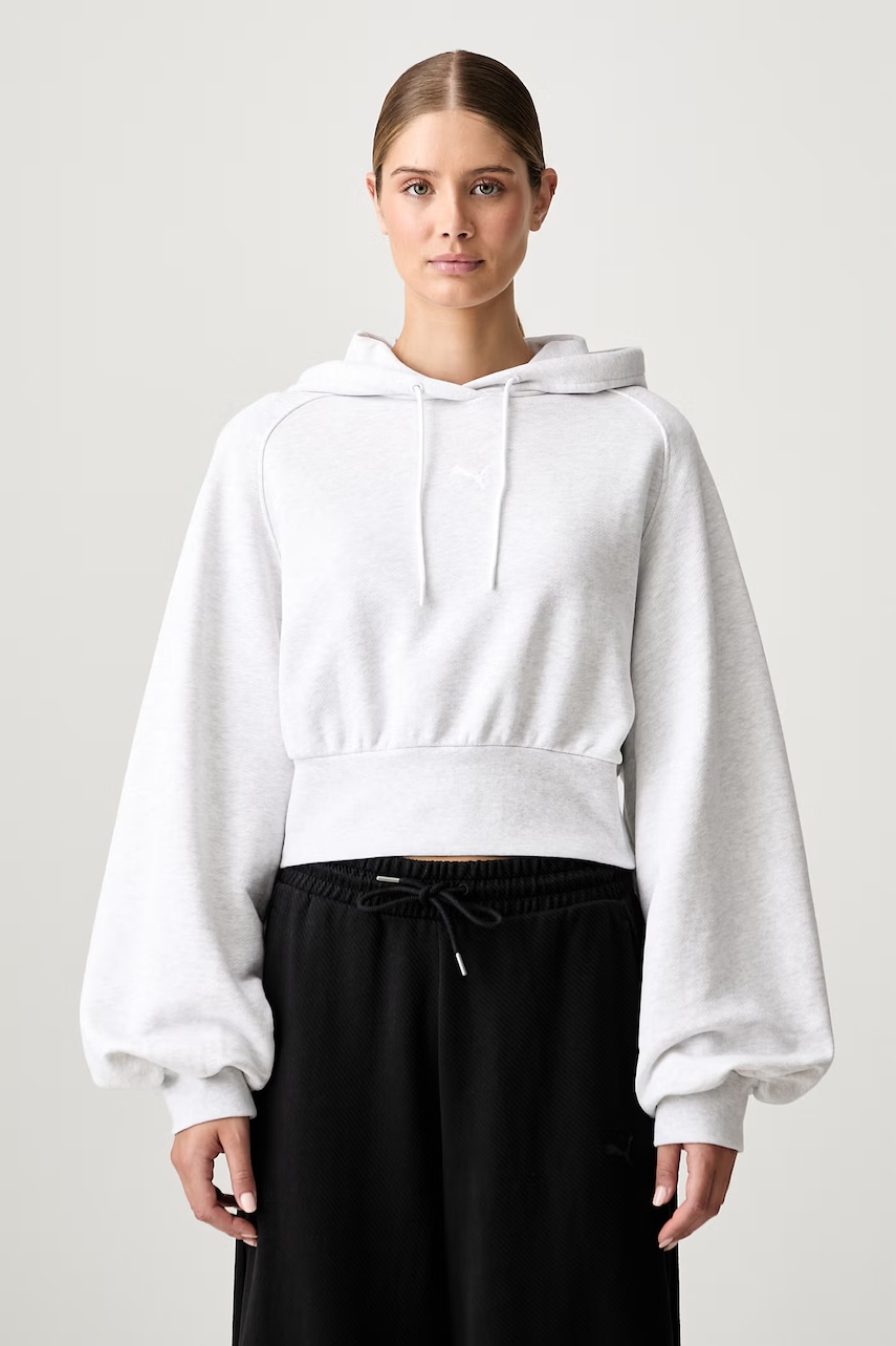 Puma bluza z kapturem damska bawełniana Essentials Cropped Balloon