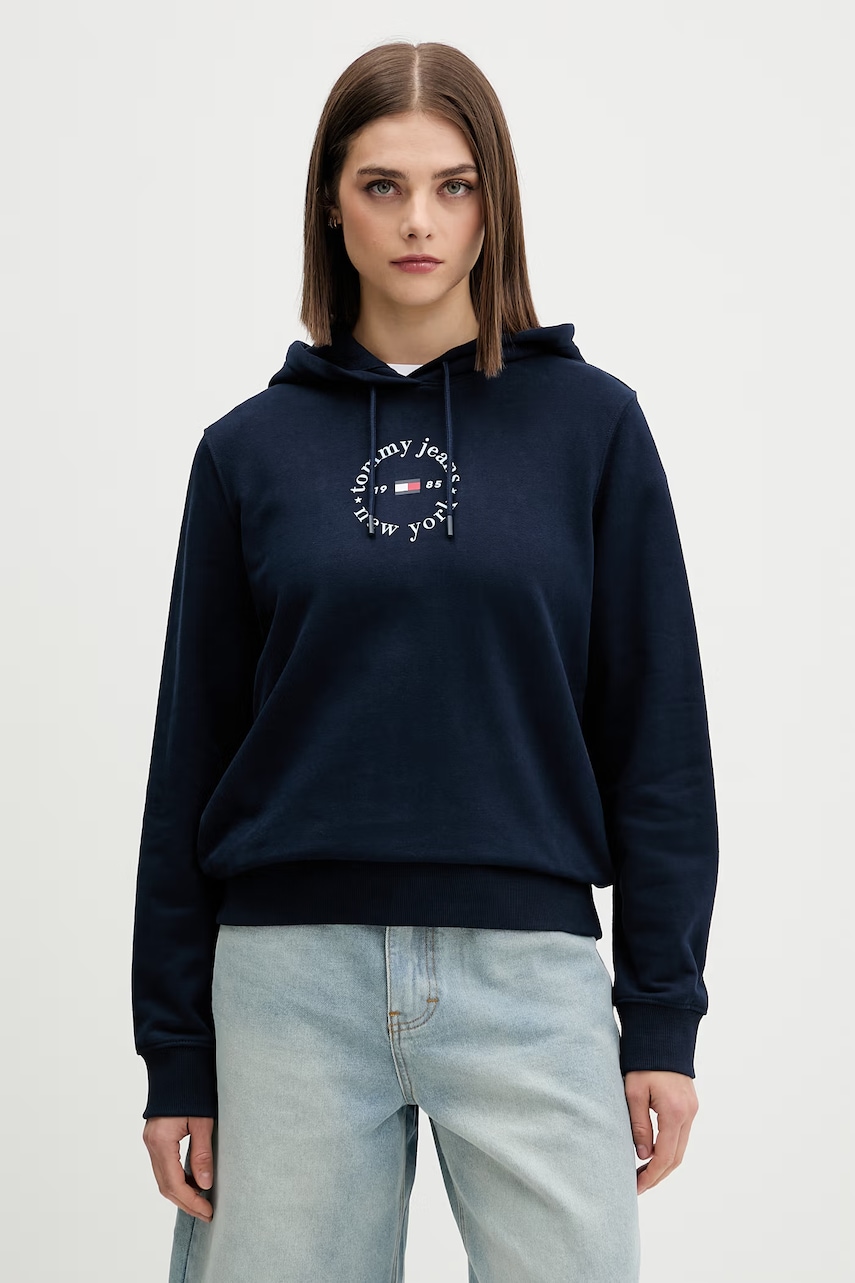 Tommy Jeans hanorac cu glugă pentru femei, cu bumbac