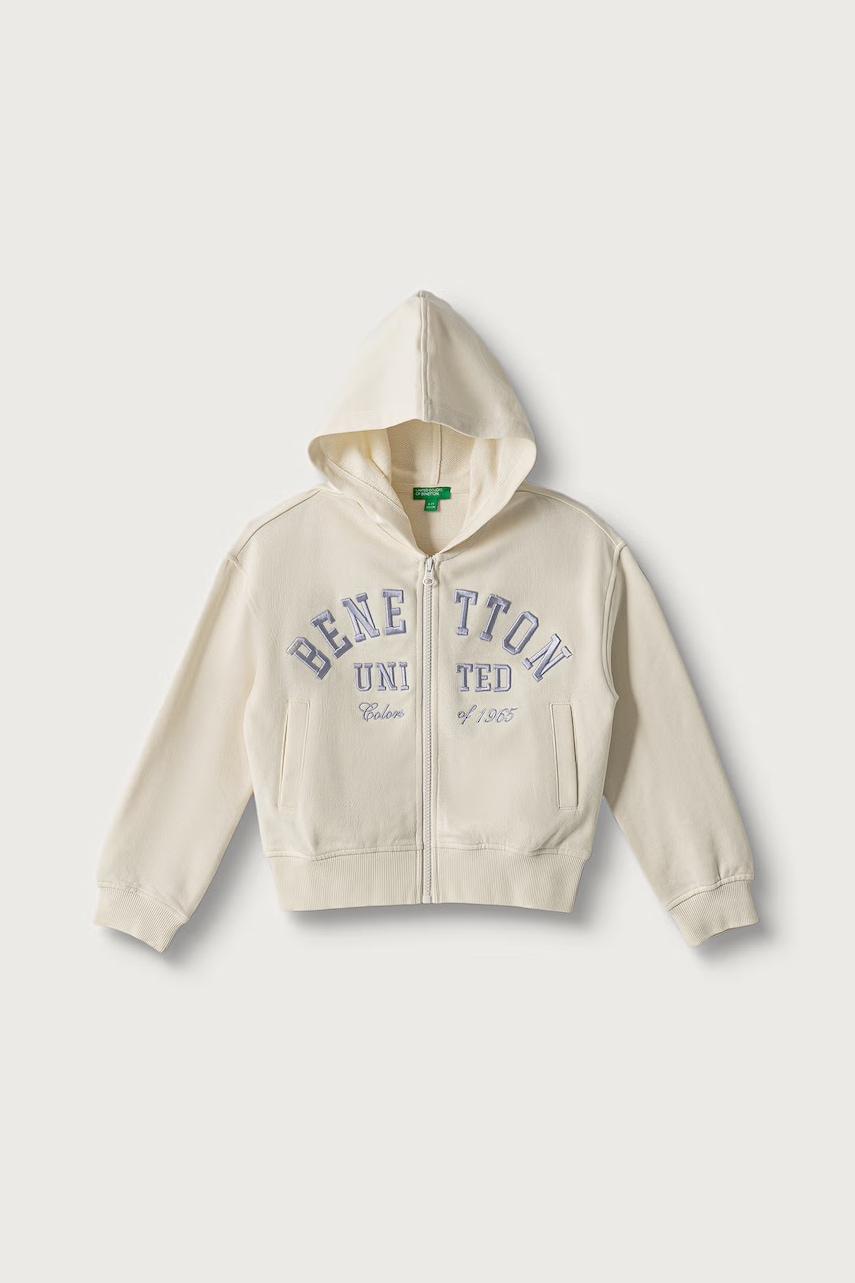 United Colors of Benetton  mikina na zips s kapucňou detská bavlnená