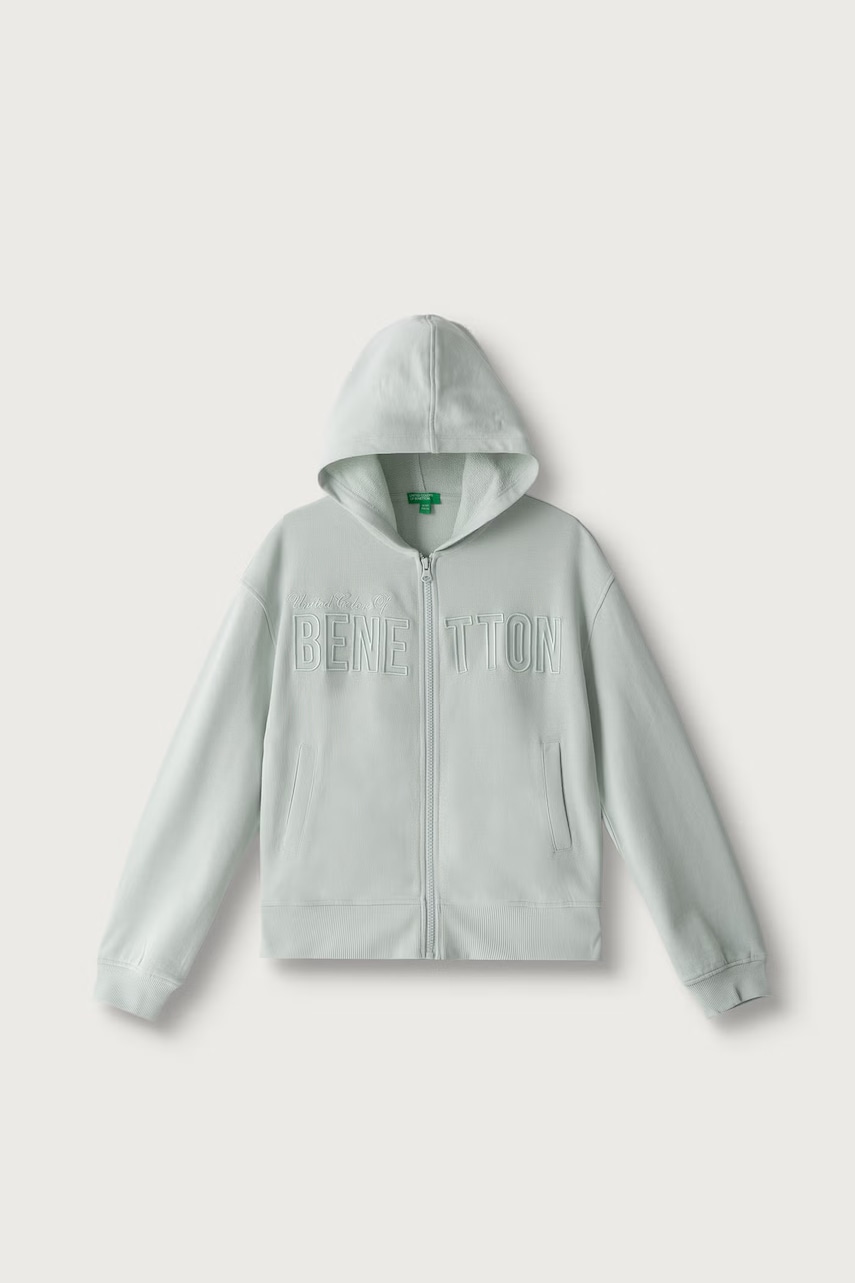 United Colors of Benetton  mikina na zips s kapucňou detská bavlnená