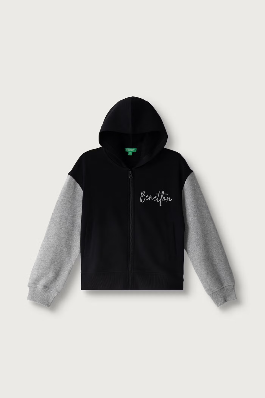 United Colors of Benetton  mikina na zips s kapucňou detská bavlnená