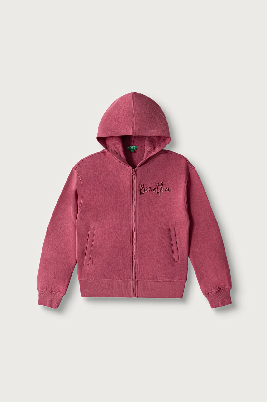 United Colors of Benetton  mikina na zips s kapucňou detská bavlnená