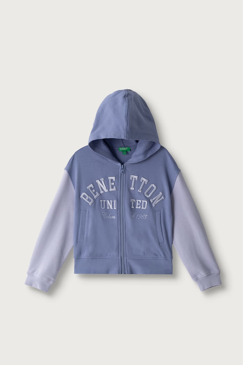 United Colors of Benetton  mikina na zips s kapucňou detská bavlnená