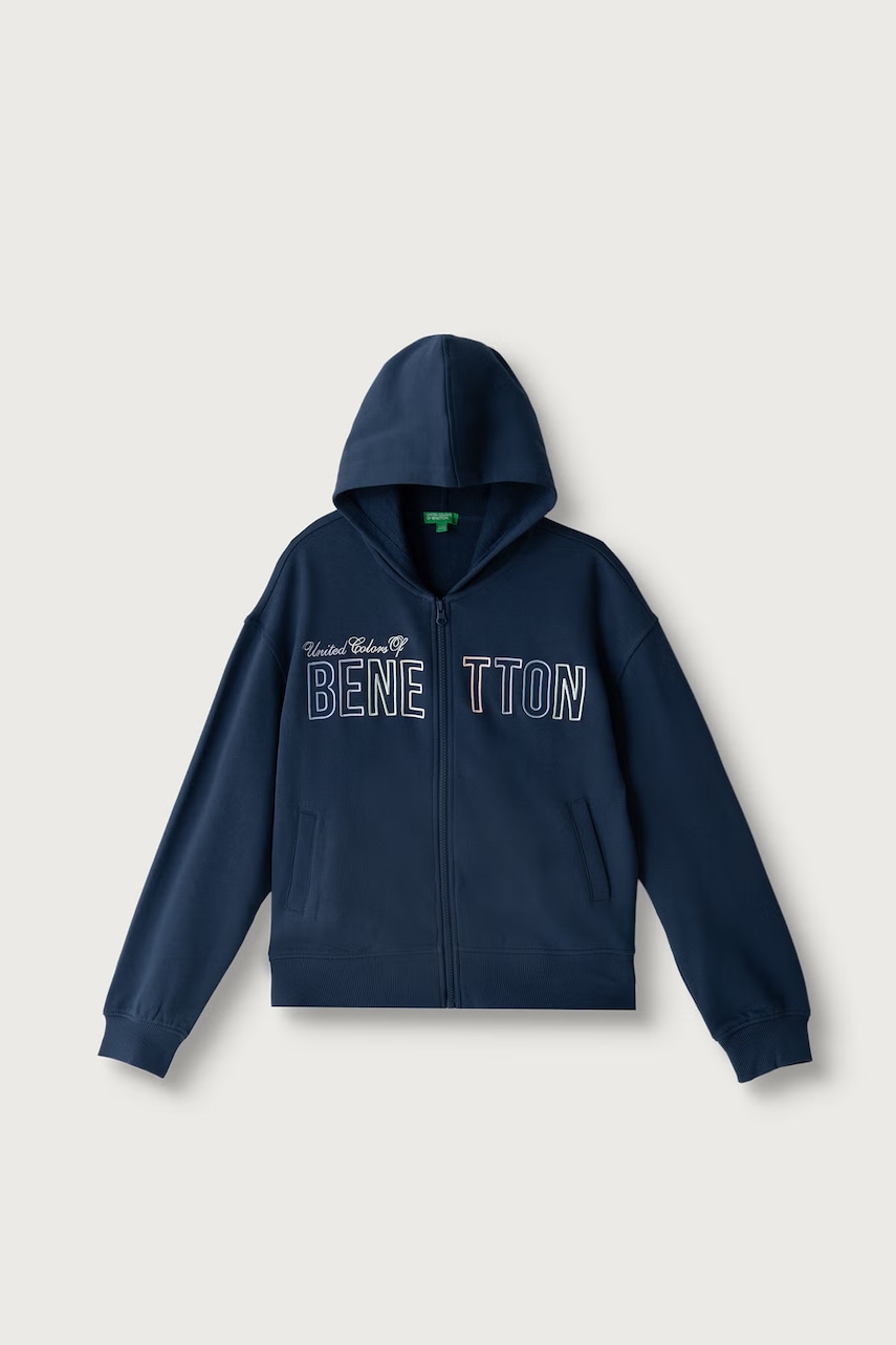 United Colors of Benetton  mikina na zips s kapucňou detská bavlnená