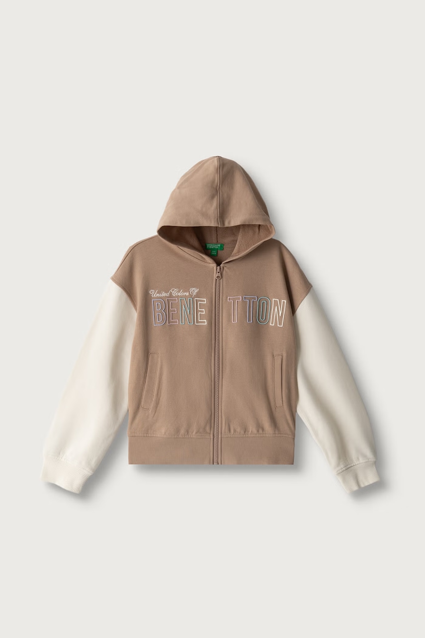 United Colors of Benetton  mikina na zips s kapucňou detská bavlnená