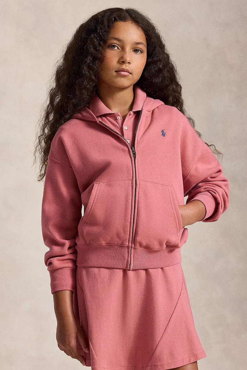 Polo Ralph Lauren hanorac cu fermoar și glugă pentru copii cu bumbac