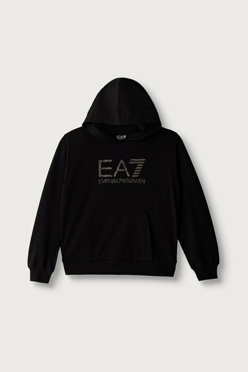 EA7 Emporio Armani hanorac cu glugă pentru copii din bumbac cu elastan