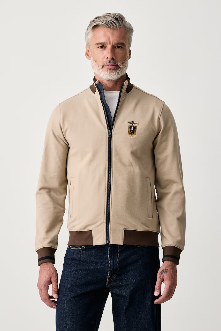 Aeronautica Militare  mikina na zips pánska bavlnená s elastanom