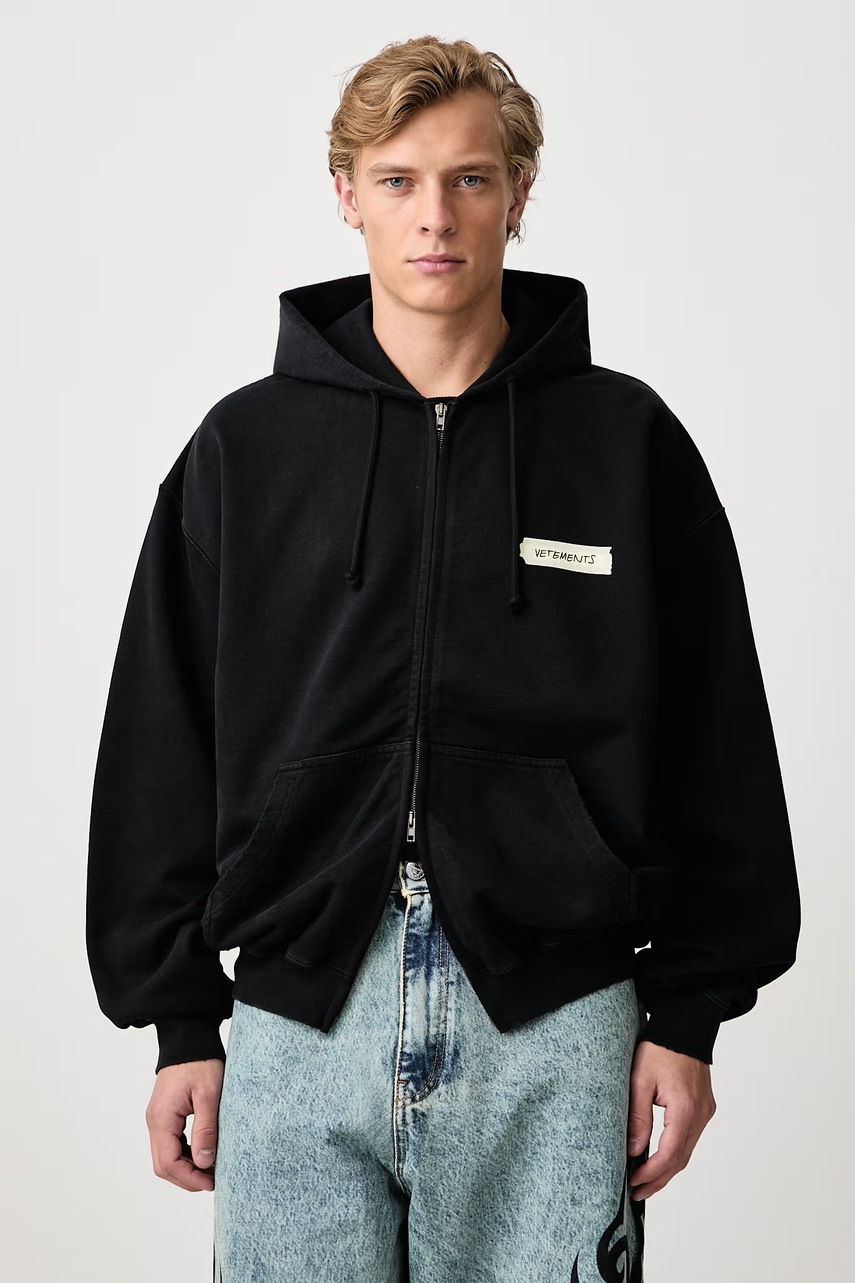Vetements  Scribbled Logo hanorac cu fermoar și glugă din bumbac pentru bărbați