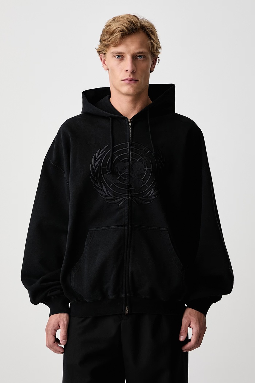 Vetements  Embroidered Front hanorac cu fermoar și glugă din bumbac pentru bărbați