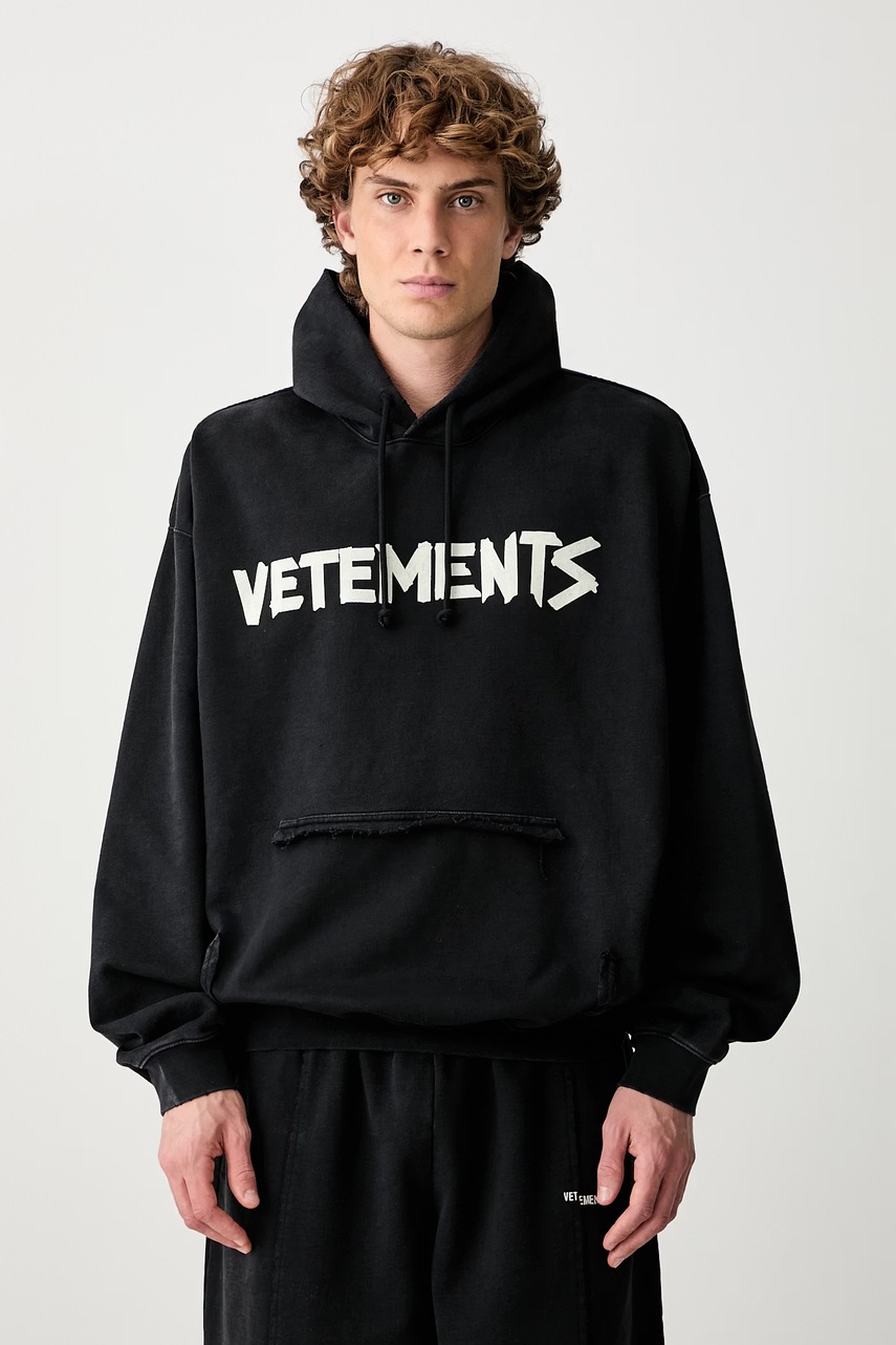 Vetements Tape Logo bluza z kapturem bawełniana męska