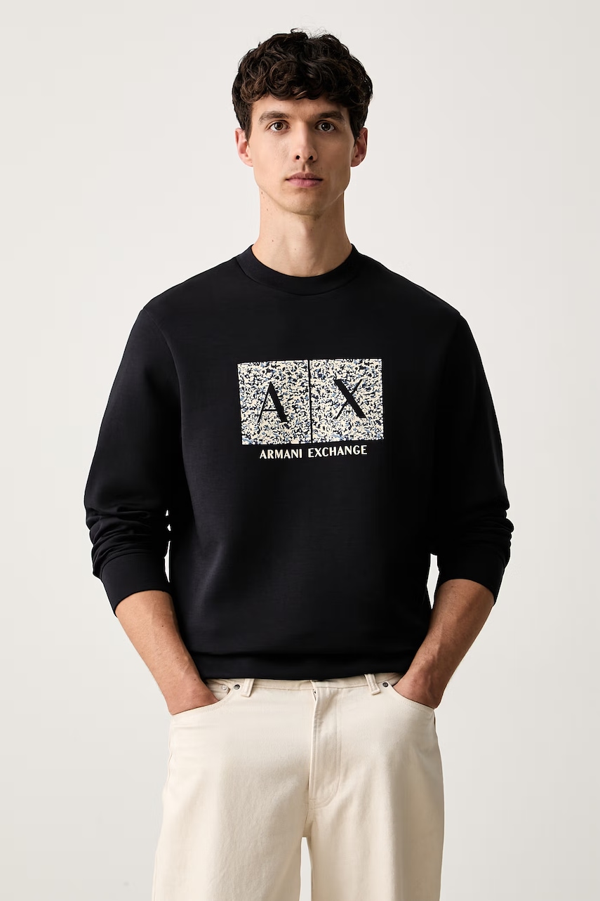 Armani Exchange bluza z kapturem męska z bawełną