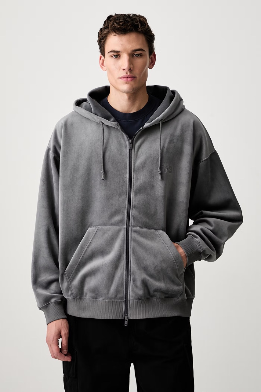 Y-3 VELVET ZIP HD hanorac cu fermoar și glugă din velur pentru bărbați