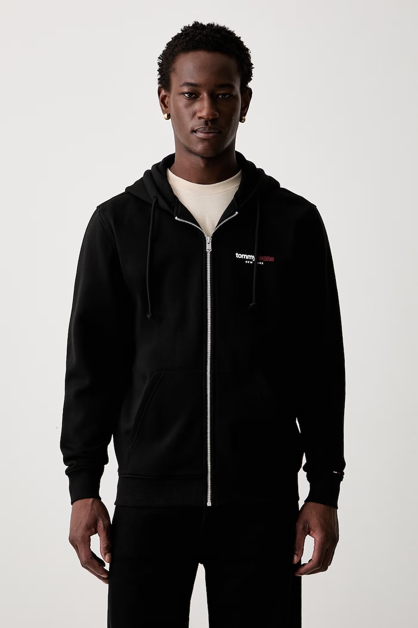 Tommy Jeans hanorac cu fermoar și glugă pentru bărbați, cu bumbac