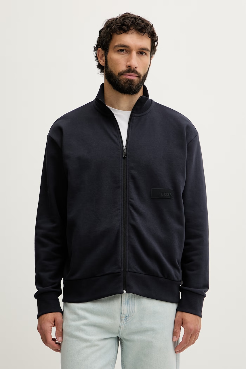 BOSS Green μπλούζα με κουμπιά ανδρική με βαμβάκι SW_Collar Full Zip