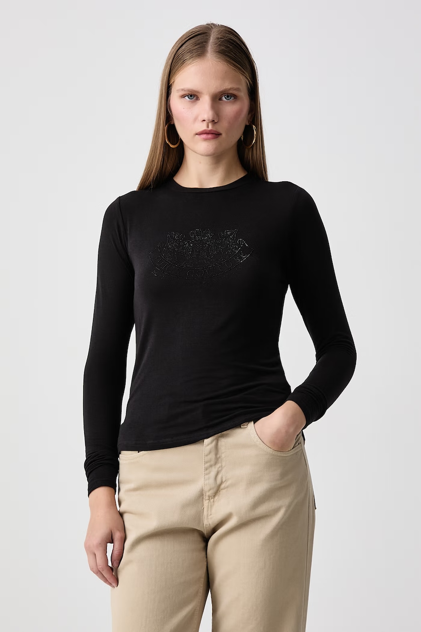 Juicy Couture  tričko s dlhým rukávom dámske s viskózou DIAMANTE DOG CREST