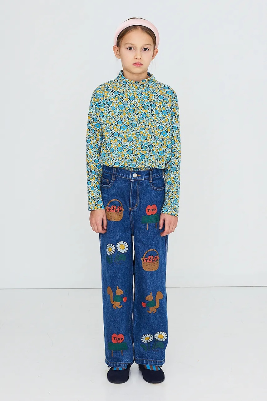 Tinycottons tričko s dlhým rukávom detské bavlnené s elastanom FLOWER PATTERN RIB MOCKNECK