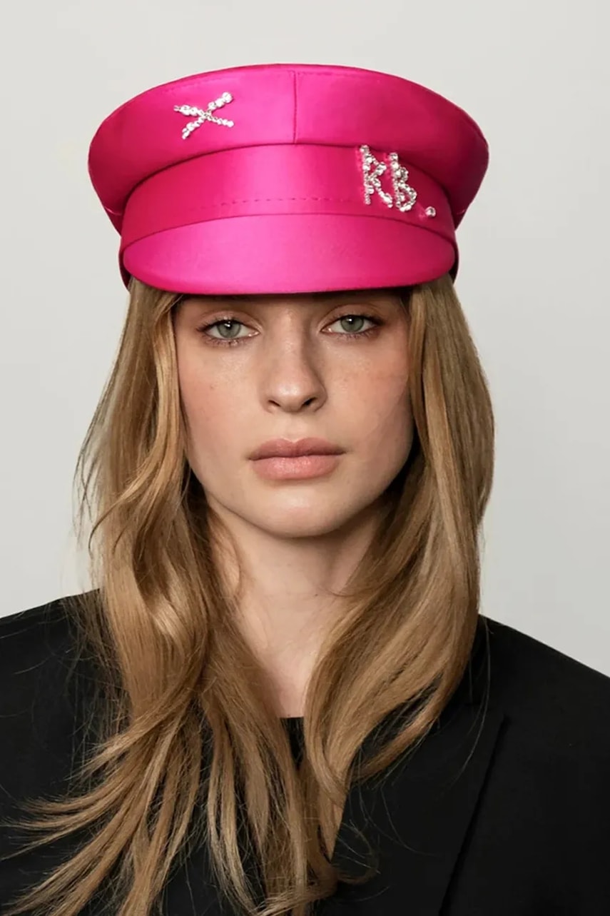 RUSLAN BAGINSKIY  bekovka dámska Crystal-embellished Satin Baker Boy Cap