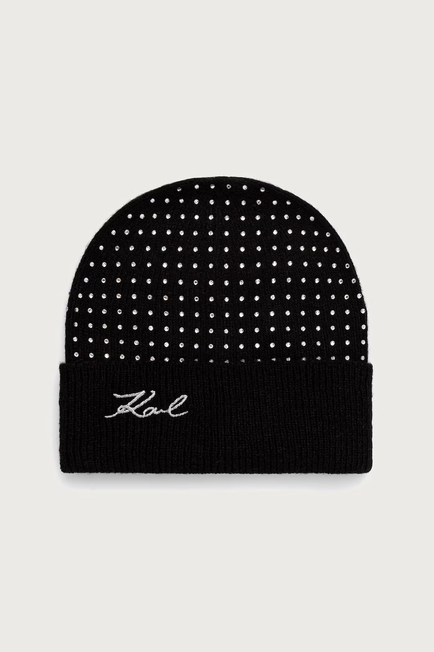 Karl Lagerfeld beanie kapa za žene s dodatkom vune