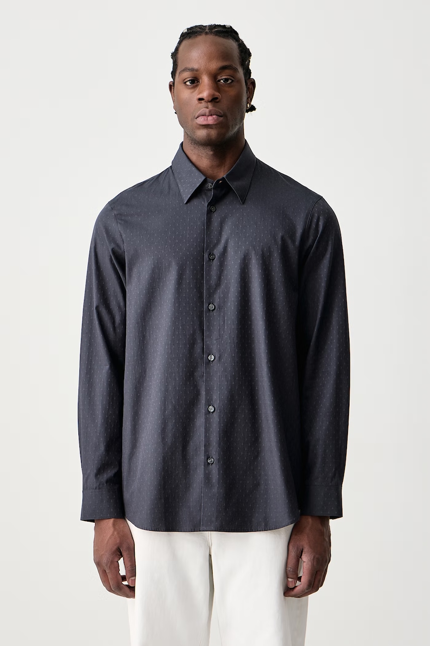 A|X Armani Exchange Men's Cotton Jacquard Woven Shirt - Black, Dark Gray