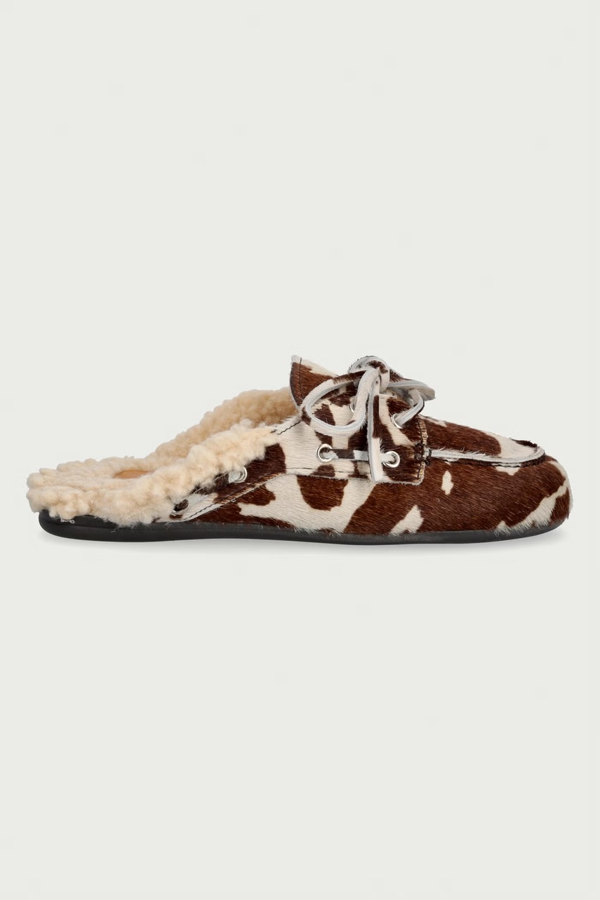Posa παντόφλες Γυναικεία δερμάτινες Boat Loafer Mule Cow Print