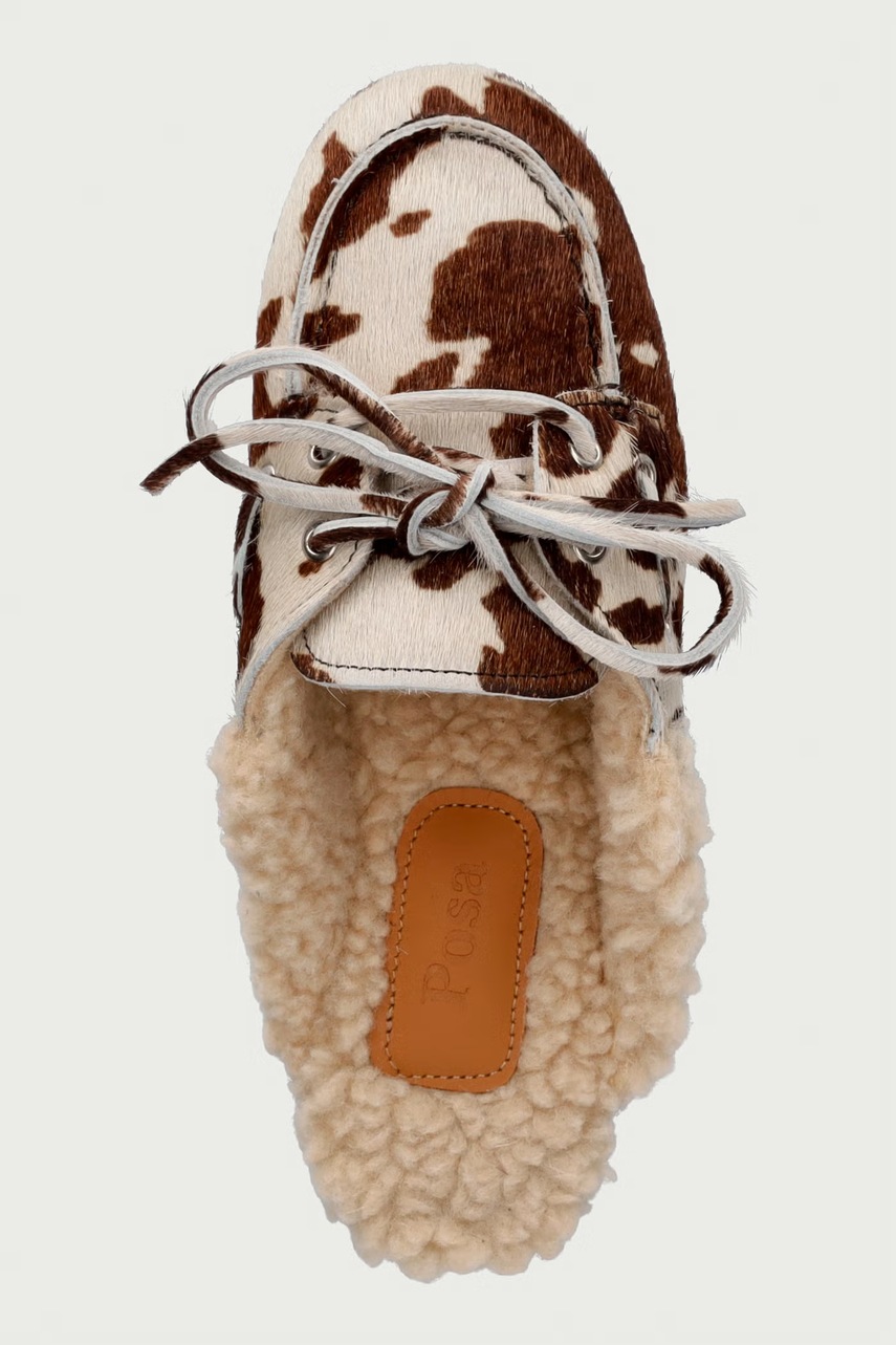 Posa Posa παντόφλες Γυναικεία δερμάτινες Boat Loafer Mule Cow Print - 4