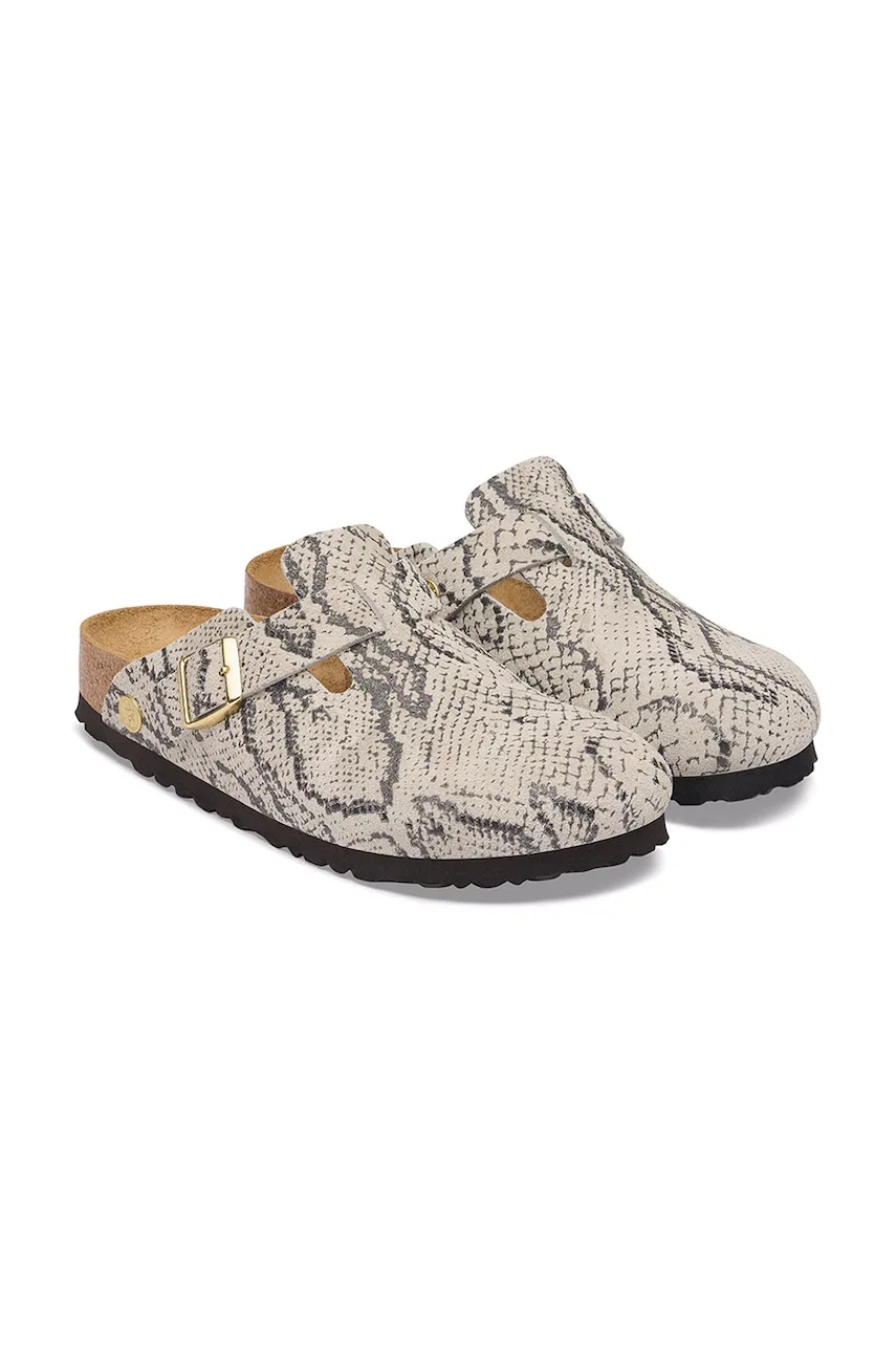 Birkenstock šľapky mules dámske semišové Boston Rivet Logo Suede Leather Snake
