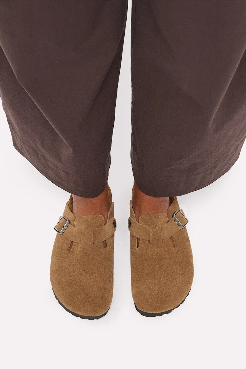Birkenstock šľapky mules dámske semišové Boston Suede Leather
