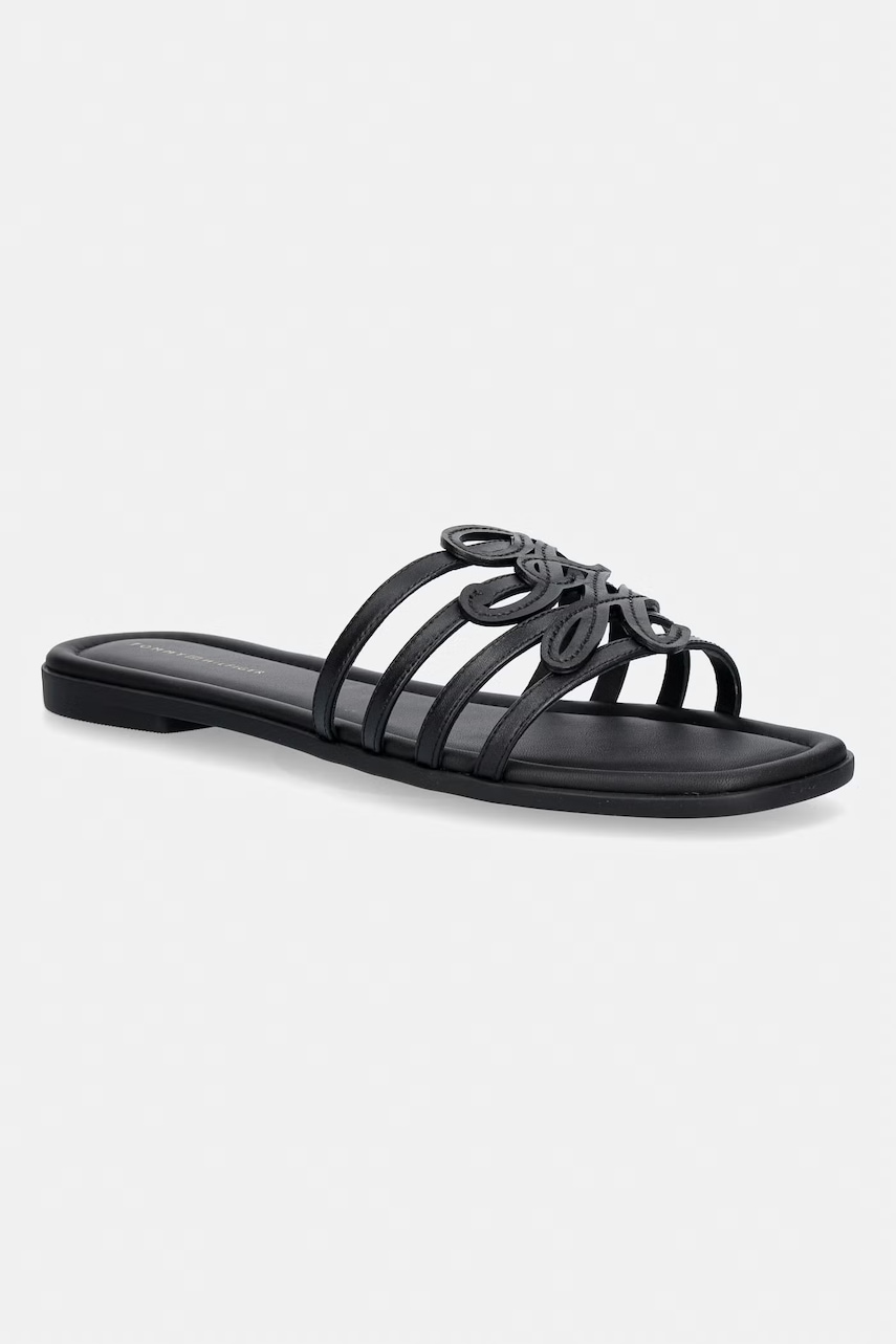 Tommy Hilfiger σαγιονάρες Γυναικείες δερμάτινες TH SCRIPT FLAT MULE LTH