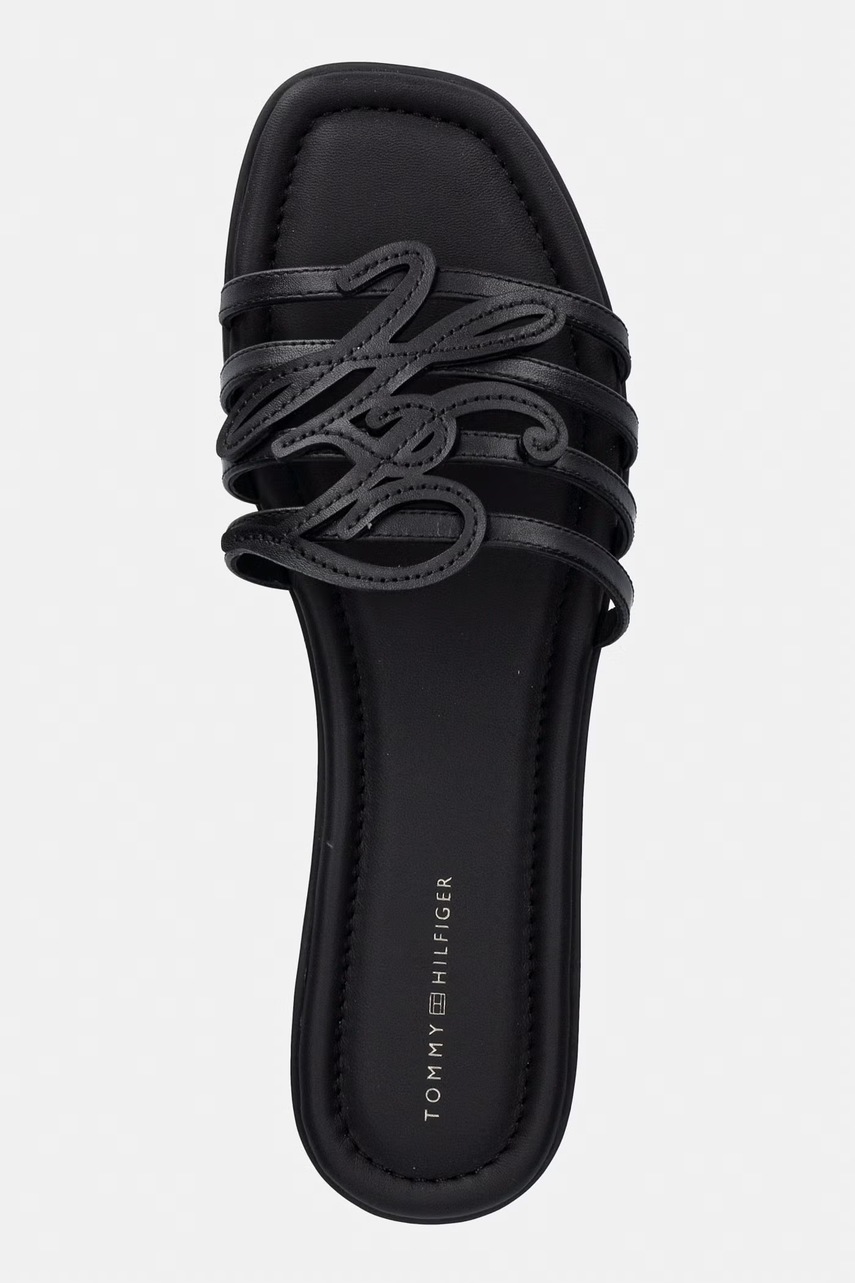 Tommy Hilfiger šľapky s otvorenými prstami dámske kožené TH SCRIPT FLAT MULE LTH