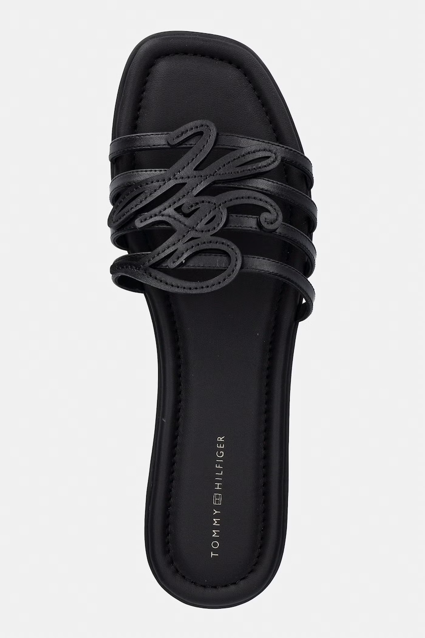 Tommy Hilfiger šľapky s otvorenými prstami dámske kožené TH SCRIPT FLAT MULE LTH