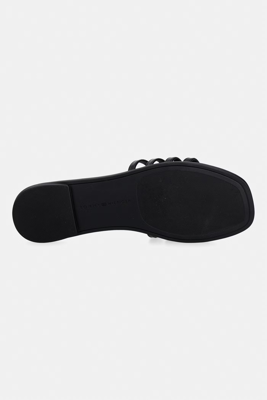 Tommy Hilfiger šľapky s otvorenými prstami dámske kožené TH SCRIPT FLAT MULE LTH