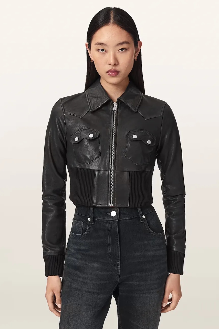 AllSaints  jachetă scurtă pentru femei din piele LENA