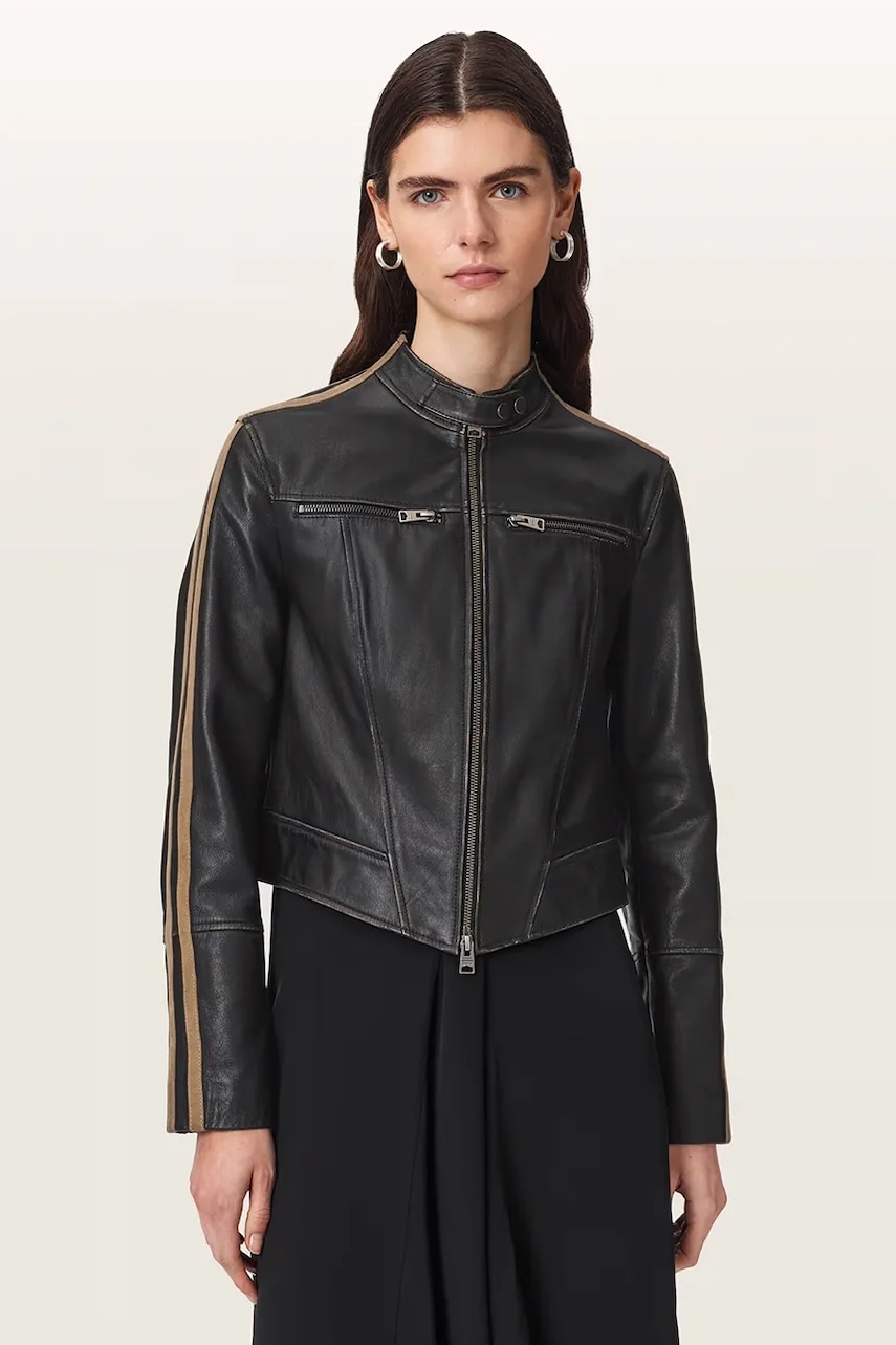 AllSaints krótka kurtka damska skórzana TIGGY LEATHER JACKET