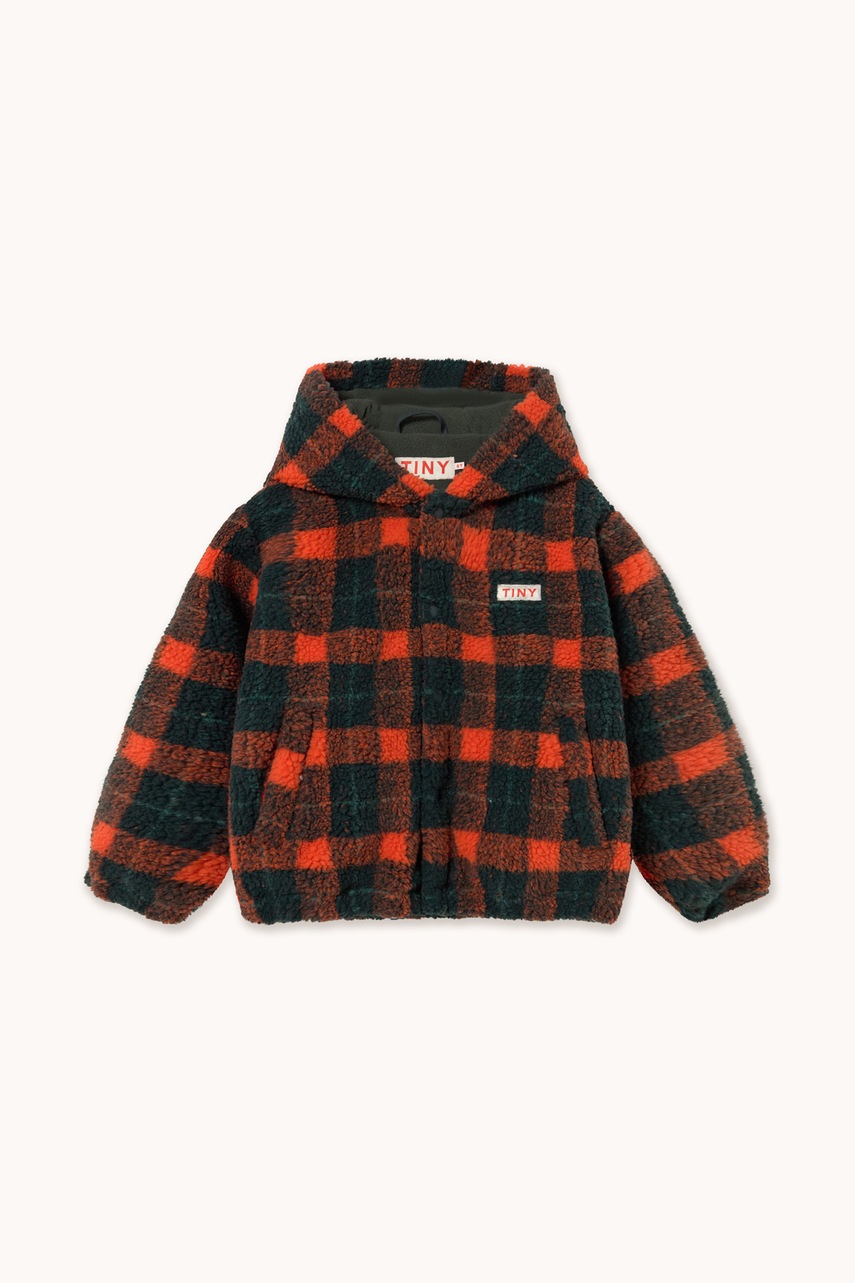 Tinycottons  суичър с цип и качулка за деца от полар RED CHECK SHERPA HOODIE
