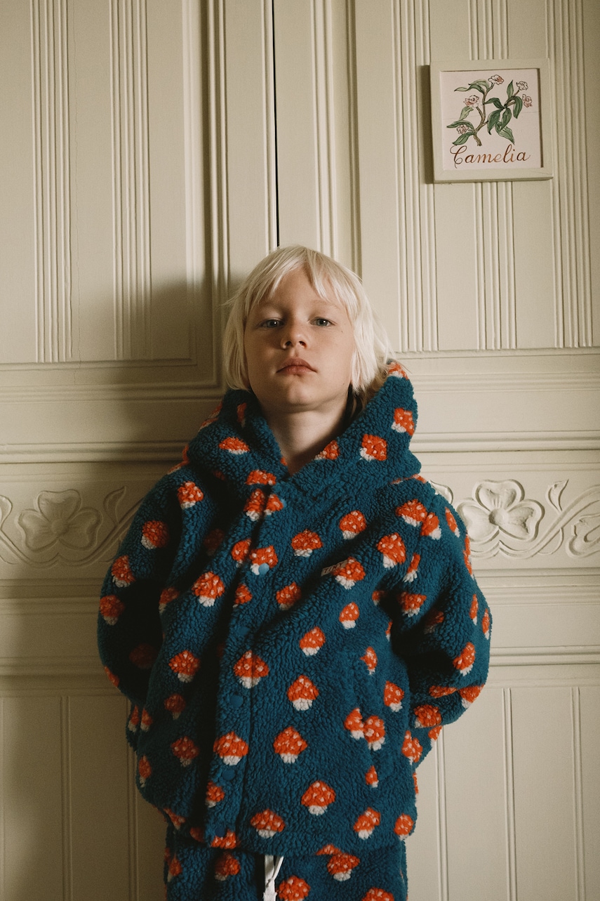 Tinycottons hanorac cu fermoar și glugă pentru copii din polar TINY MUSHROOMS SHERPA HOODIE
