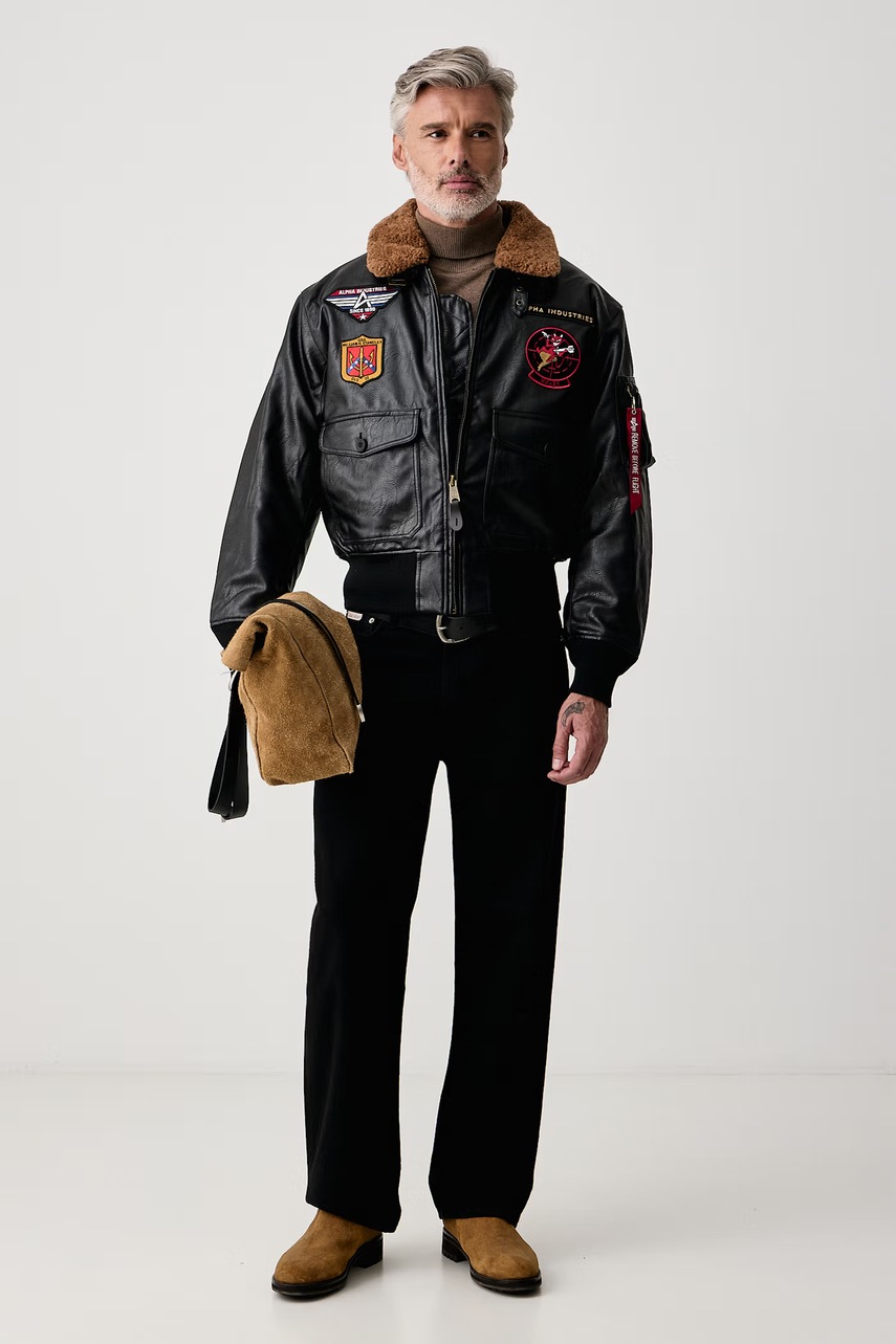 Alpha Industries  яке мъжко от имитация на кожа G-1 Devils Brigade Faux Leather Bomber