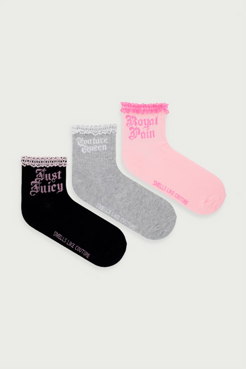 Juicy Couture  ponožky dámske SLOGAN LACE TRIM 3-pak