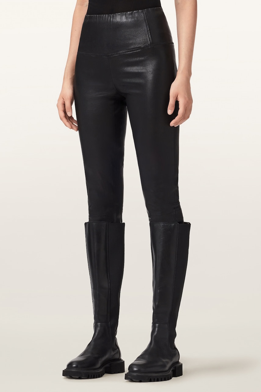 AllSaints  colanți pentru femei din piele CORA LEATHER