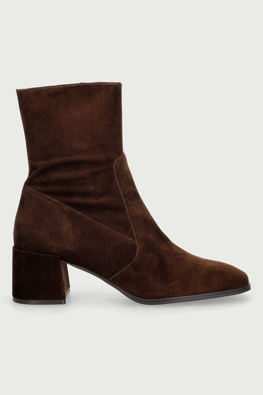 Nokwol μποτάκια block heel Γυναικεία σουέτ Jan Brown Suede